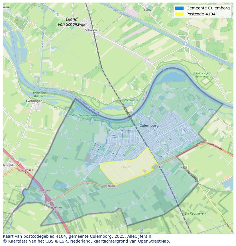 Afbeelding van het postcodegebied 4104 op de kaart.