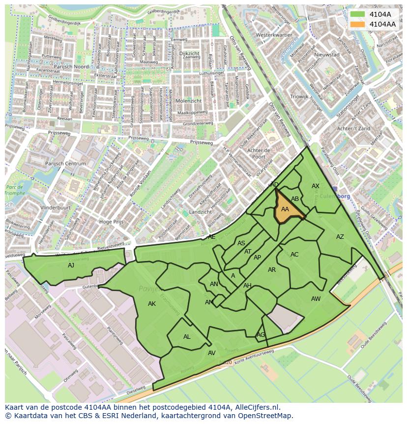 Afbeelding van het postcodegebied 4104 AA op de kaart.
