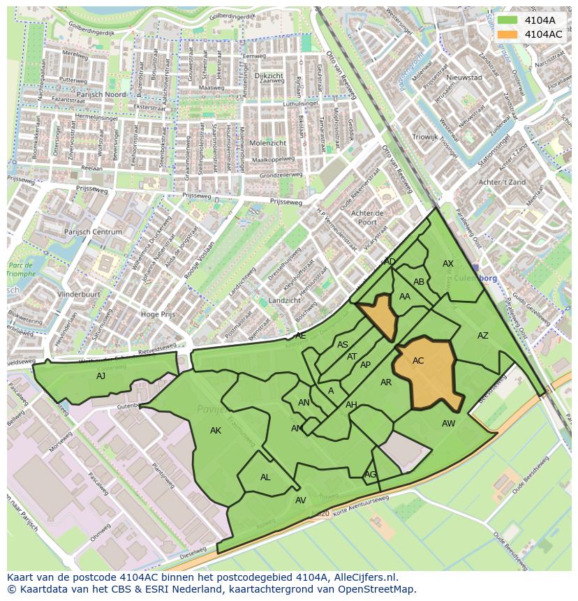 Afbeelding van het postcodegebied 4104 AC op de kaart.