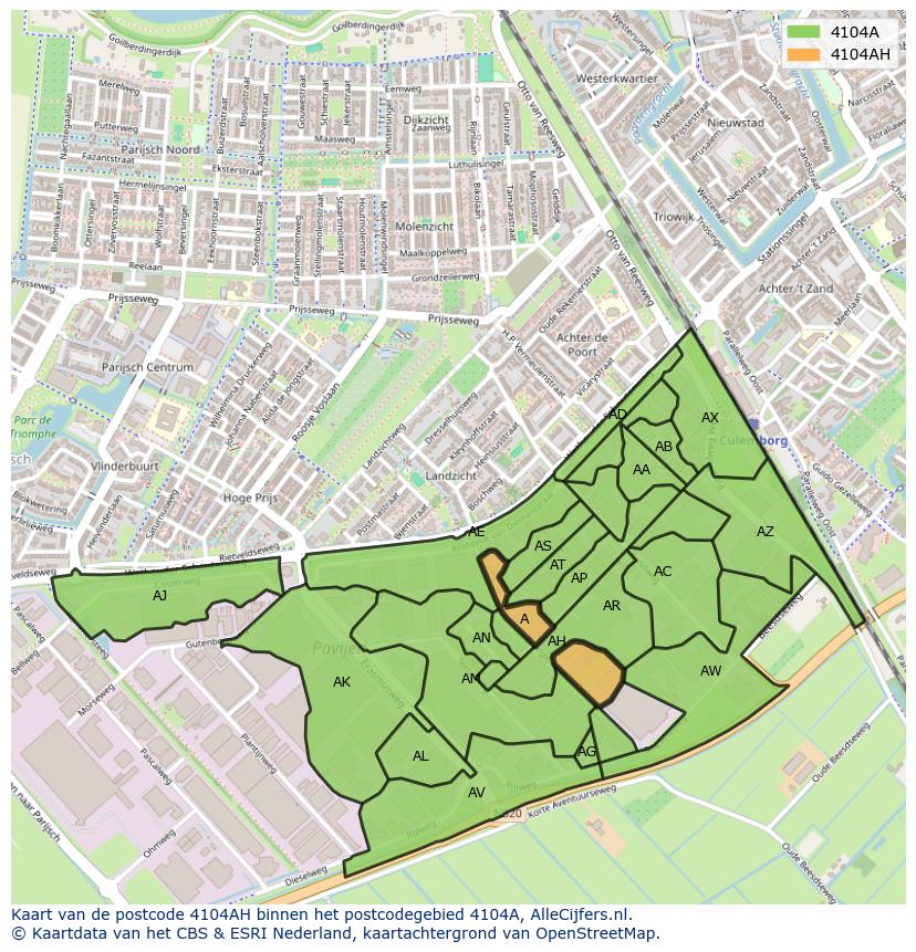 Afbeelding van het postcodegebied 4104 AH op de kaart.