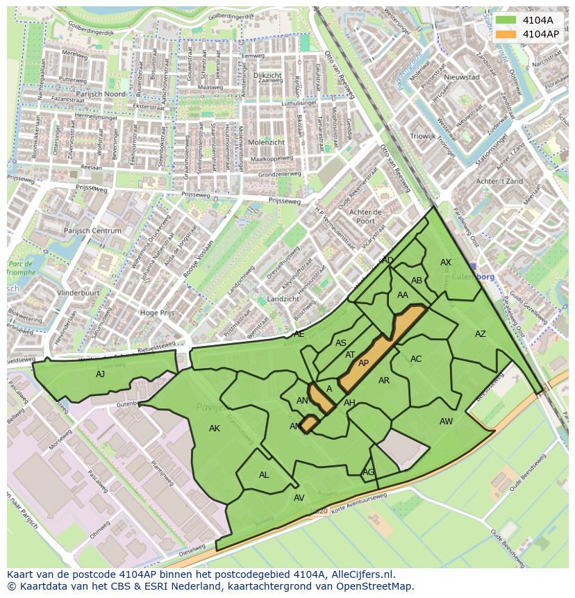 Afbeelding van het postcodegebied 4104 AP op de kaart.