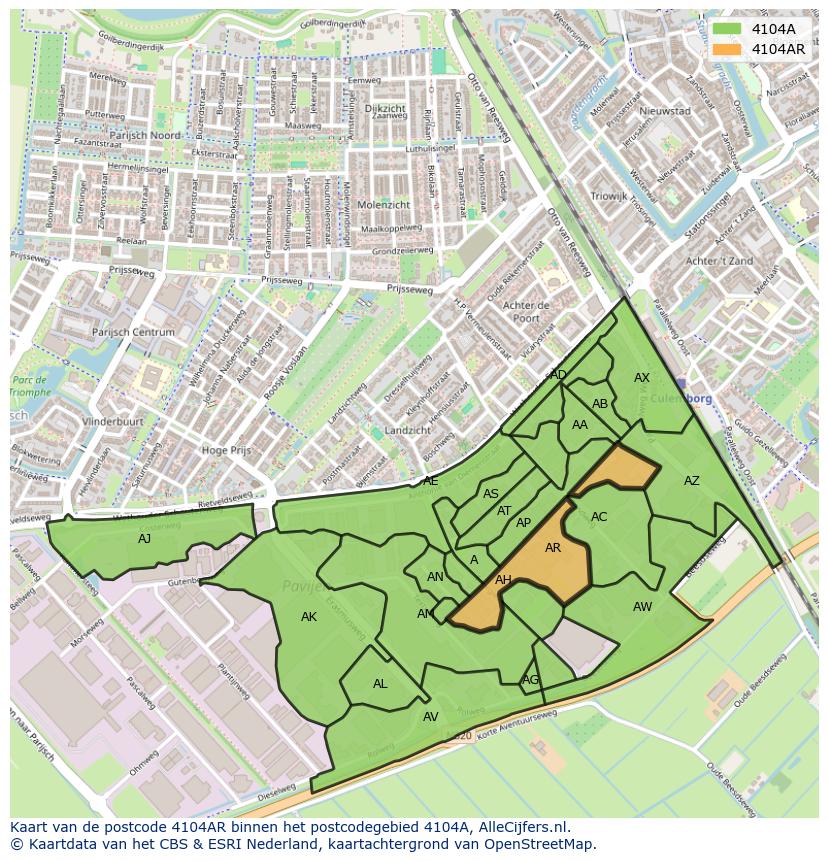 Afbeelding van het postcodegebied 4104 AR op de kaart.