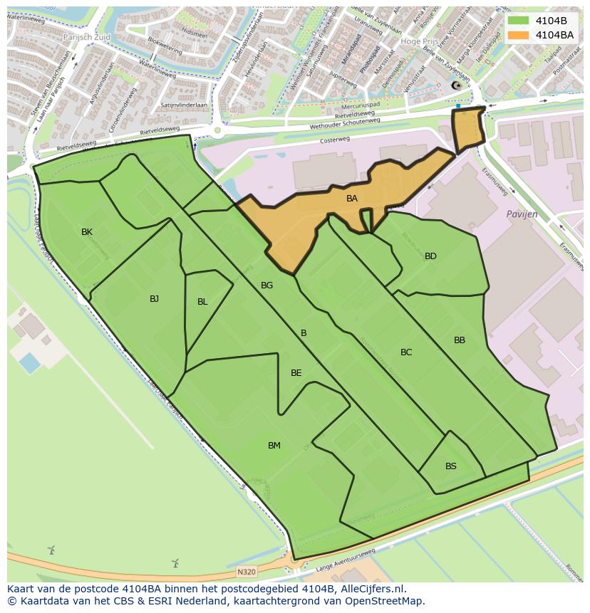 Afbeelding van het postcodegebied 4104 BA op de kaart.
