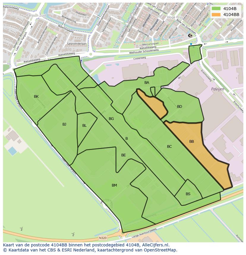Afbeelding van het postcodegebied 4104 BB op de kaart.