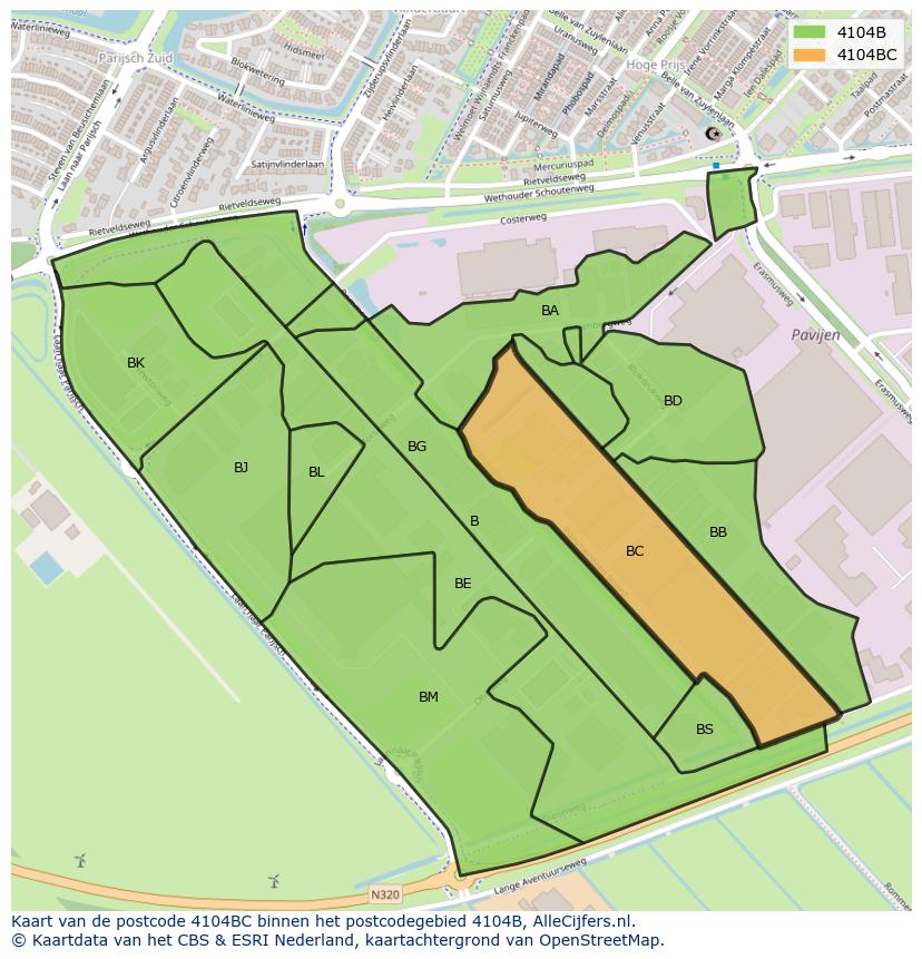 Afbeelding van het postcodegebied 4104 BC op de kaart.