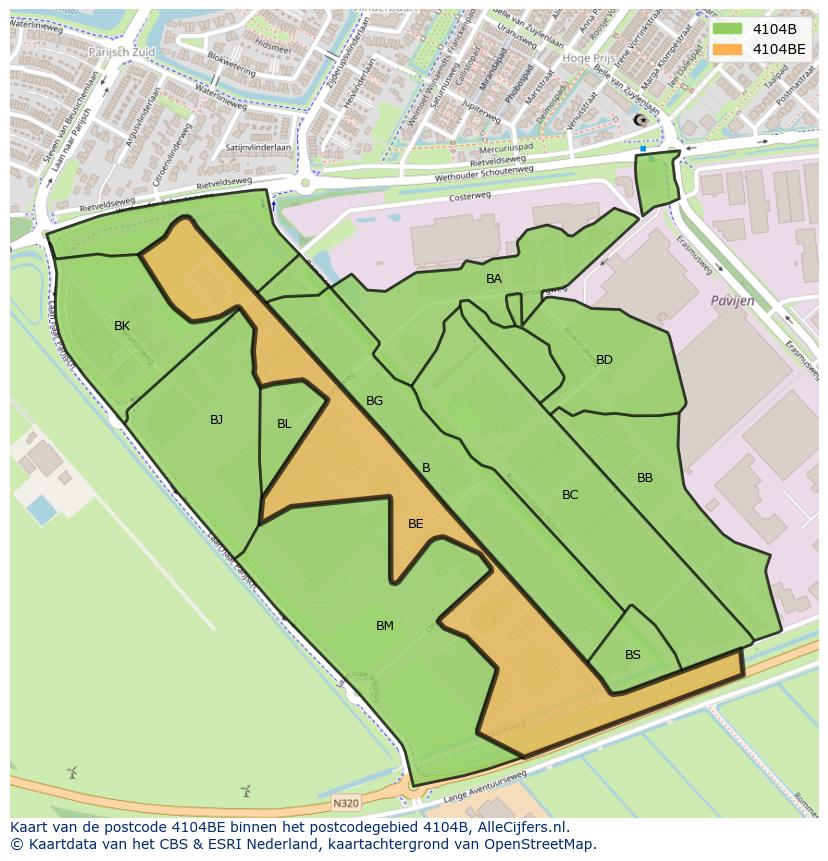 Afbeelding van het postcodegebied 4104 BE op de kaart.