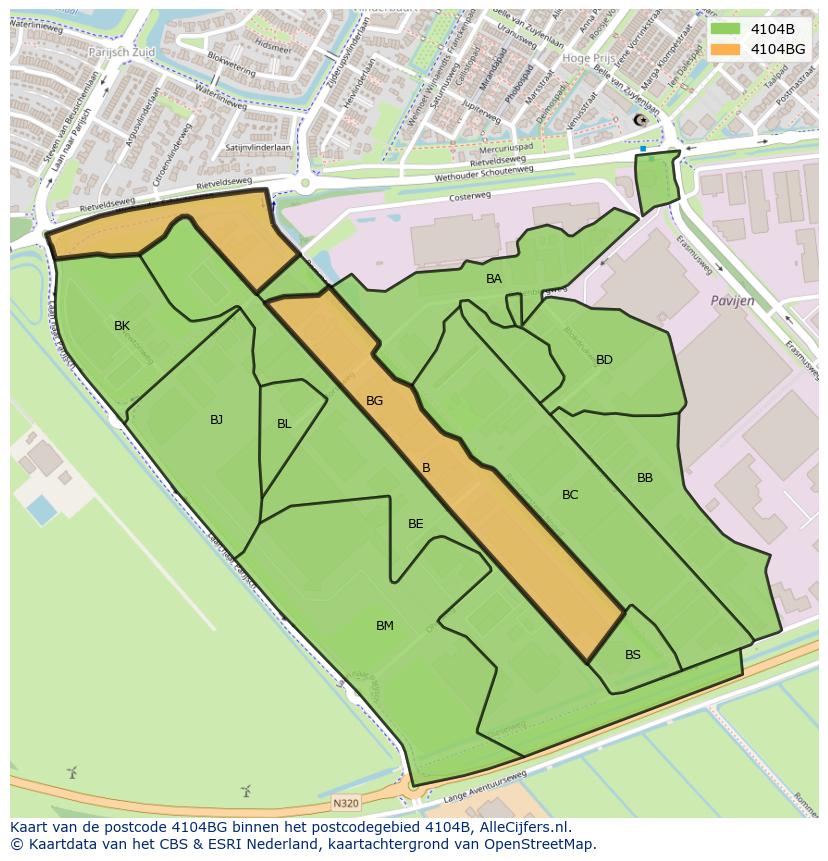 Afbeelding van het postcodegebied 4104 BG op de kaart.