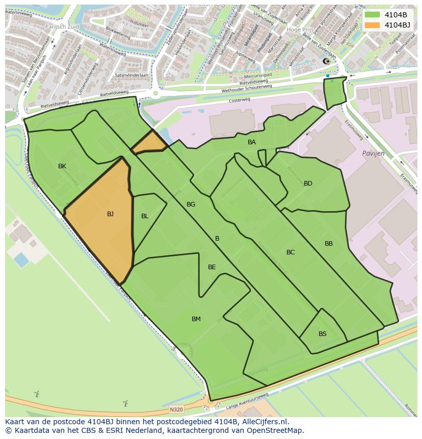 Afbeelding van het postcodegebied 4104 BJ op de kaart.