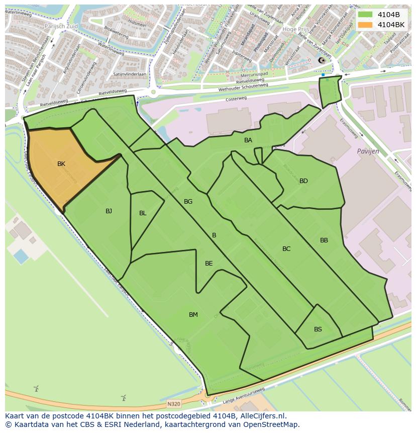 Afbeelding van het postcodegebied 4104 BK op de kaart.