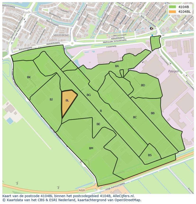 Afbeelding van het postcodegebied 4104 BL op de kaart.