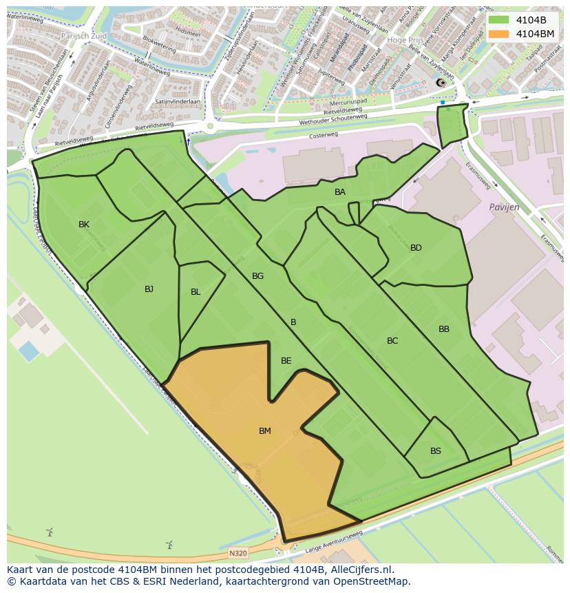 Afbeelding van het postcodegebied 4104 BM op de kaart.