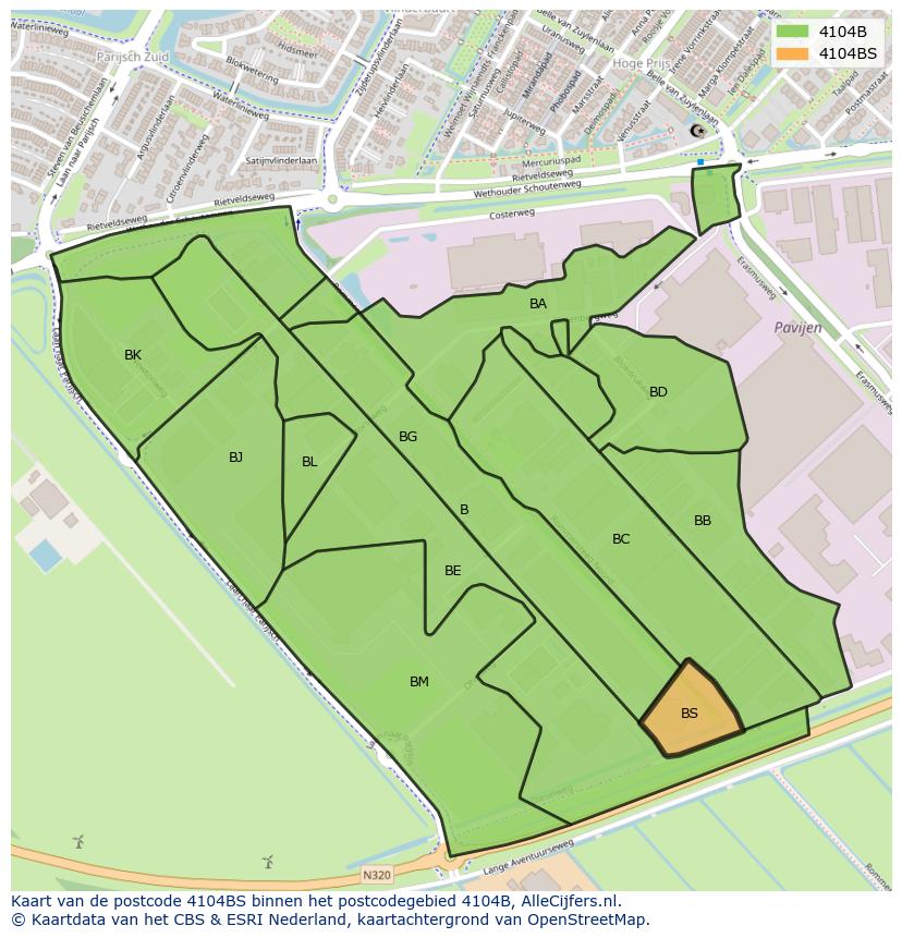Afbeelding van het postcodegebied 4104 BS op de kaart.