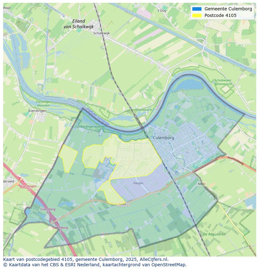 Afbeelding van het postcodegebied 4105 op de kaart.