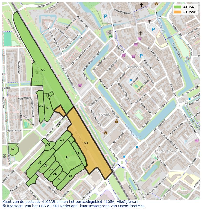 Afbeelding van het postcodegebied 4105 AB op de kaart.