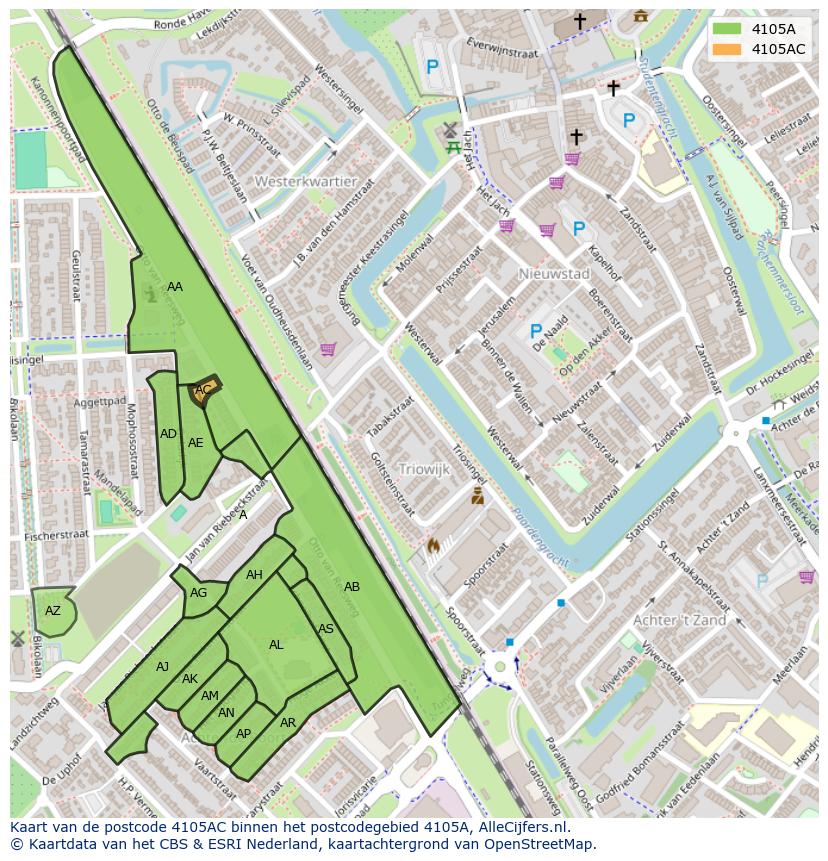 Afbeelding van het postcodegebied 4105 AC op de kaart.