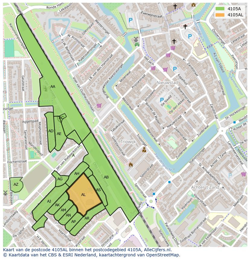 Afbeelding van het postcodegebied 4105 AL op de kaart.