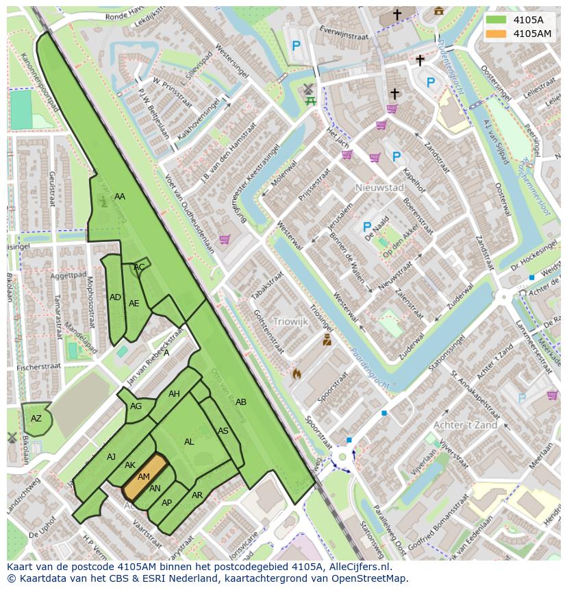 Afbeelding van het postcodegebied 4105 AM op de kaart.