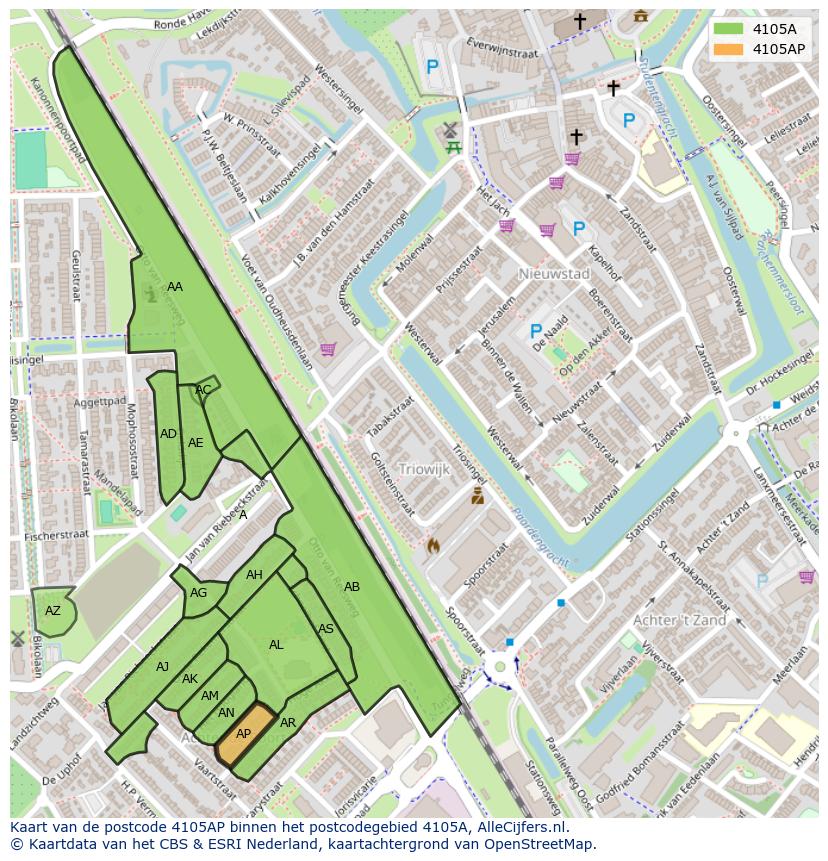 Afbeelding van het postcodegebied 4105 AP op de kaart.