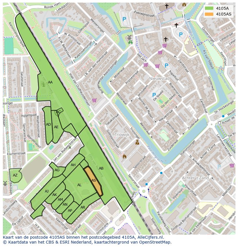 Afbeelding van het postcodegebied 4105 AS op de kaart.