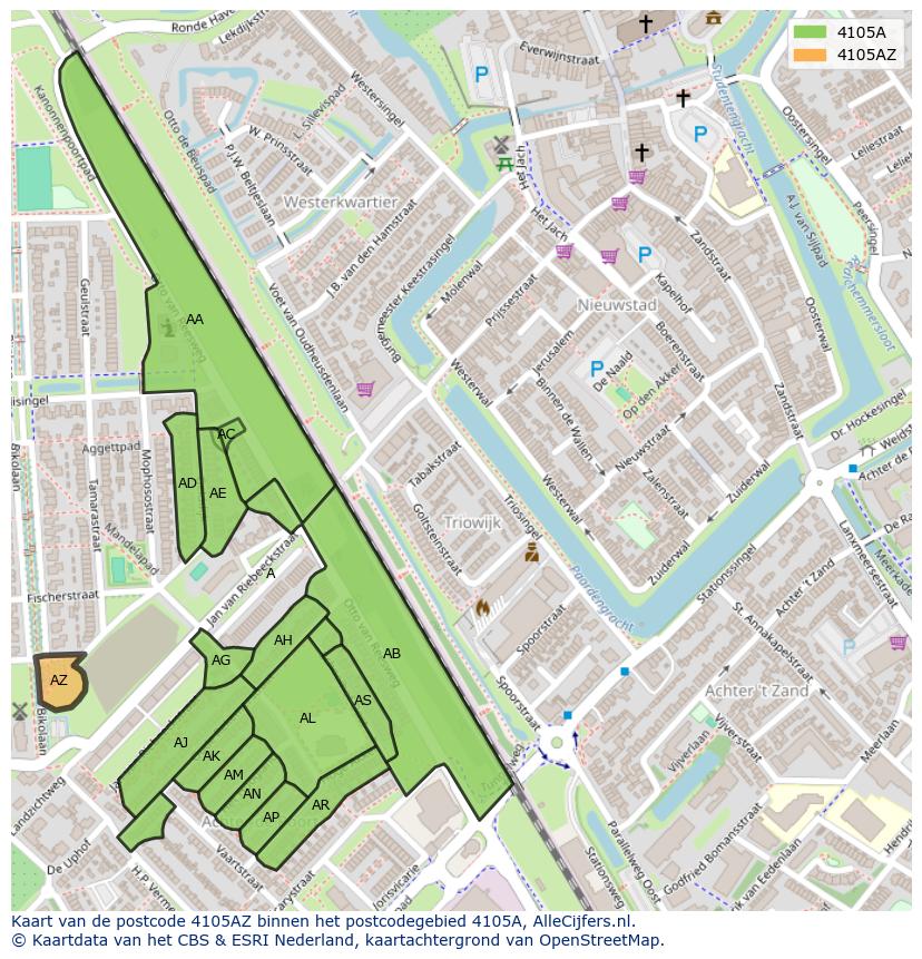 Afbeelding van het postcodegebied 4105 AZ op de kaart.