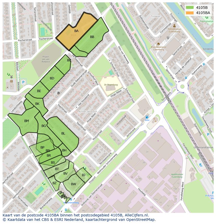 Afbeelding van het postcodegebied 4105 BA op de kaart.