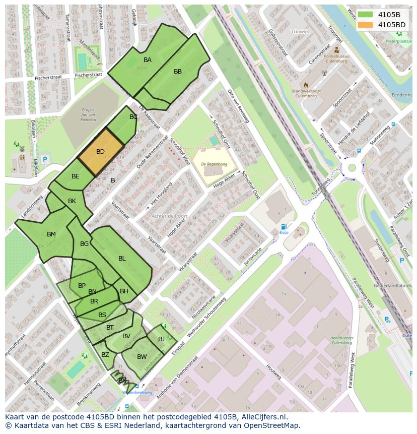 Afbeelding van het postcodegebied 4105 BD op de kaart.