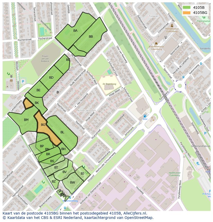 Afbeelding van het postcodegebied 4105 BG op de kaart.