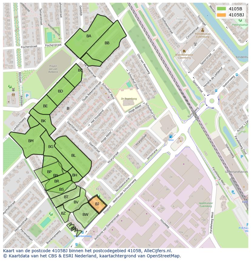 Afbeelding van het postcodegebied 4105 BJ op de kaart.