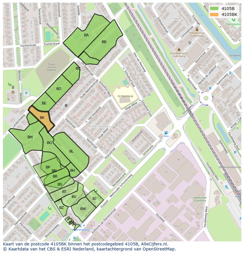 Afbeelding van het postcodegebied 4105 BK op de kaart.