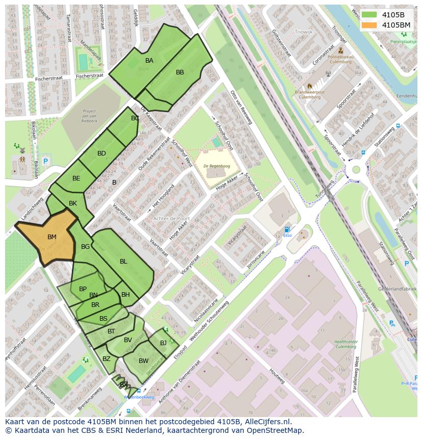 Afbeelding van het postcodegebied 4105 BM op de kaart.