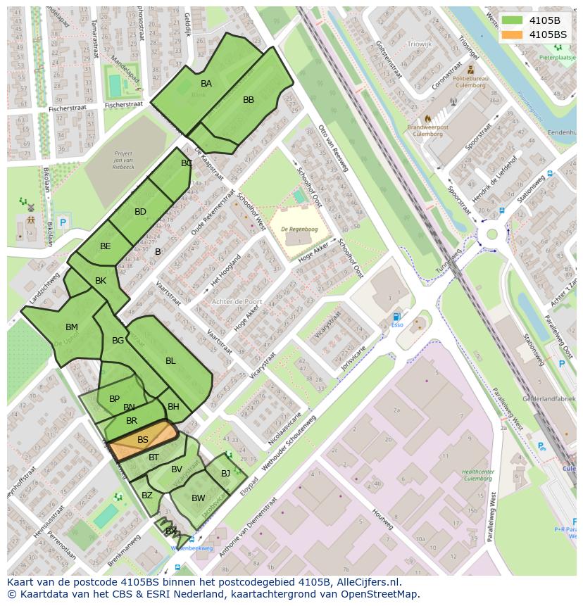 Afbeelding van het postcodegebied 4105 BS op de kaart.