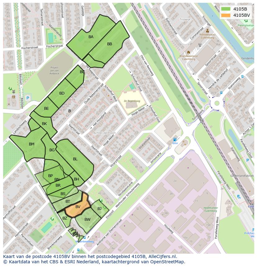Afbeelding van het postcodegebied 4105 BV op de kaart.