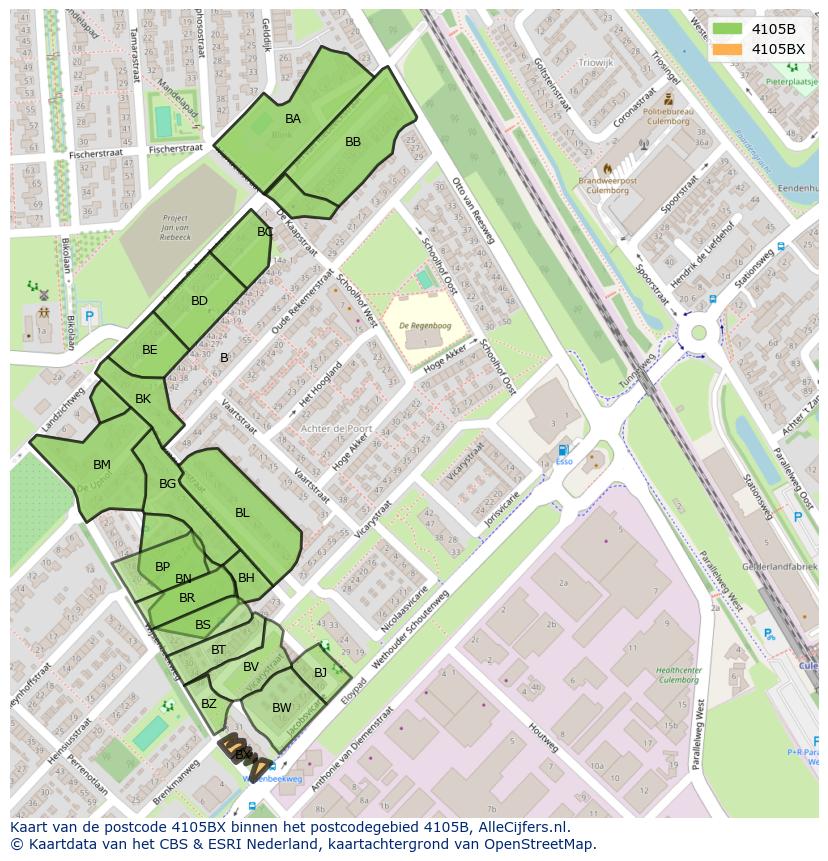 Afbeelding van het postcodegebied 4105 BX op de kaart.