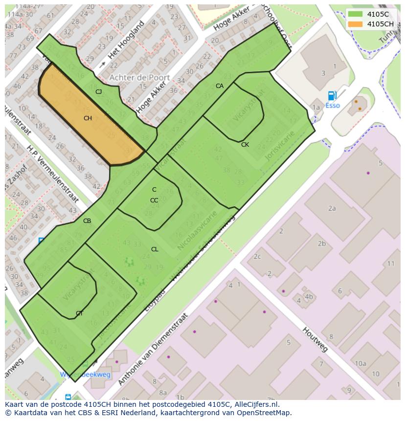 Afbeelding van het postcodegebied 4105 CH op de kaart.