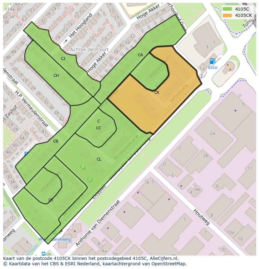 Afbeelding van het postcodegebied 4105 CK op de kaart.