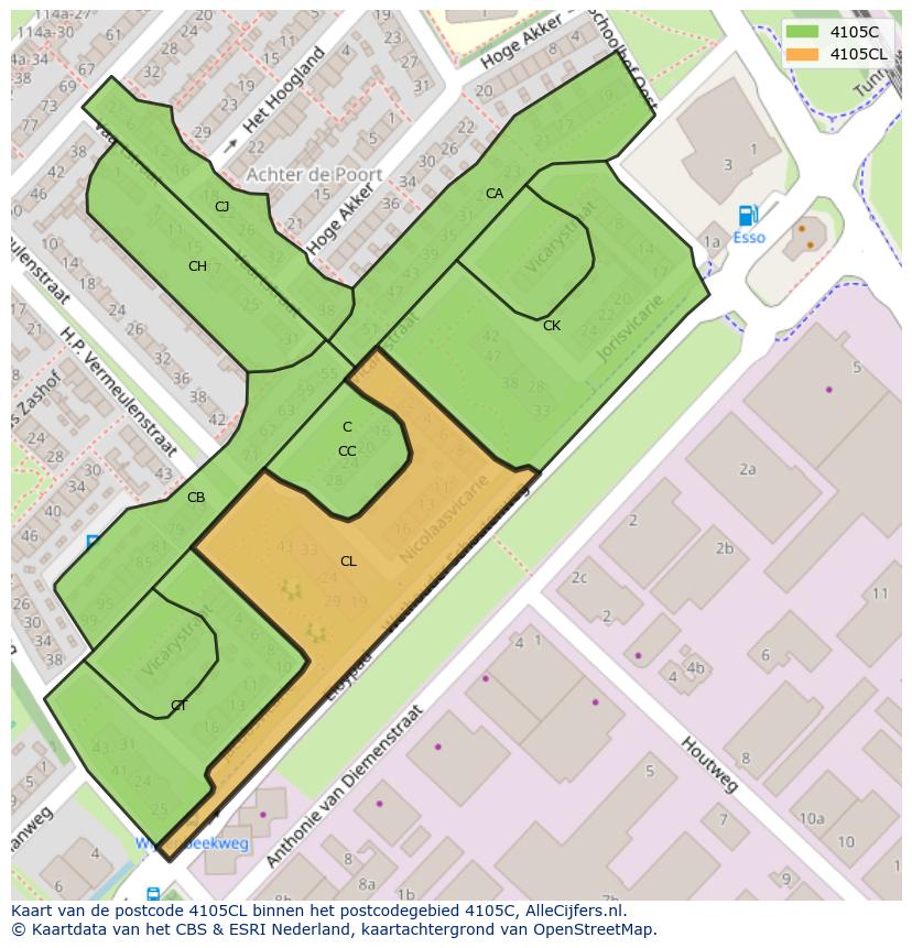 Afbeelding van het postcodegebied 4105 CL op de kaart.