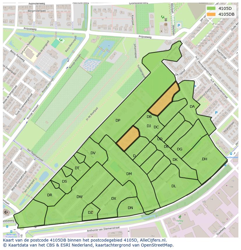 Afbeelding van het postcodegebied 4105 DB op de kaart.