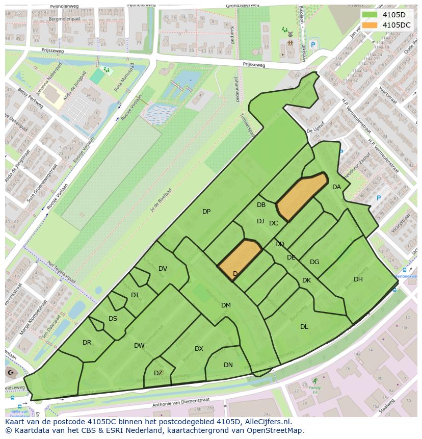 Afbeelding van het postcodegebied 4105 DC op de kaart.
