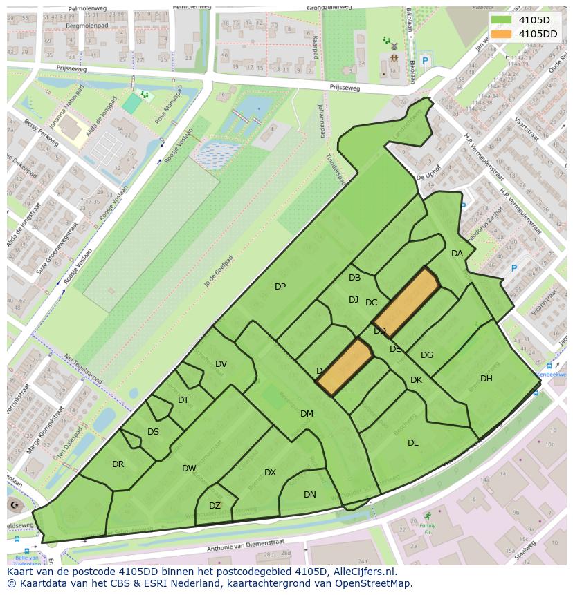 Afbeelding van het postcodegebied 4105 DD op de kaart.