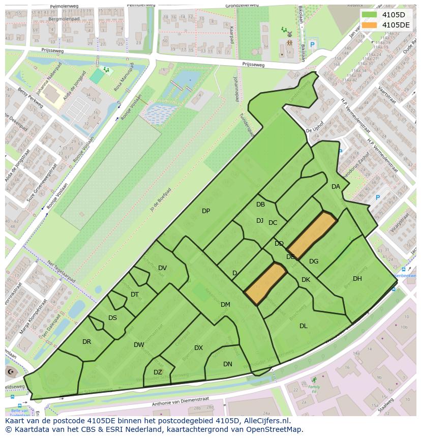 Afbeelding van het postcodegebied 4105 DE op de kaart.