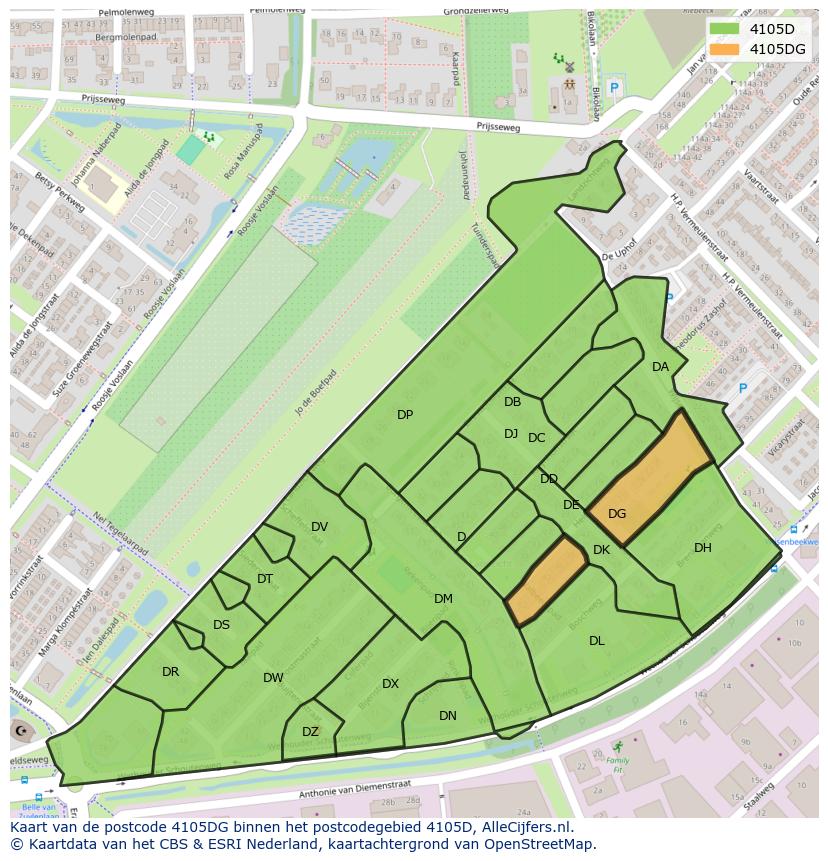 Afbeelding van het postcodegebied 4105 DG op de kaart.