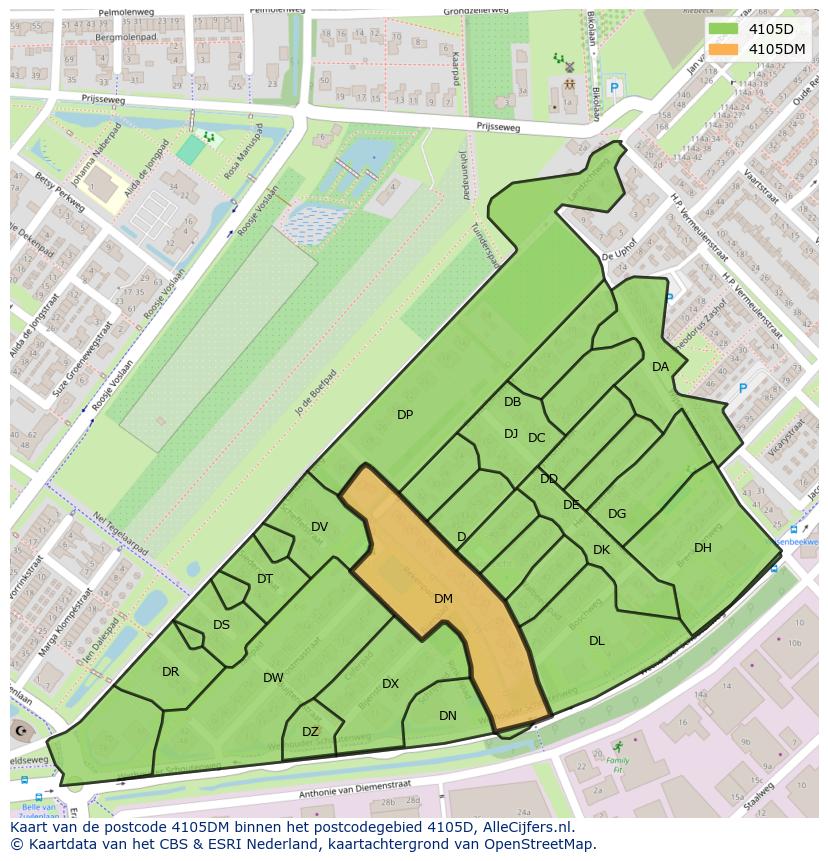 Afbeelding van het postcodegebied 4105 DM op de kaart.