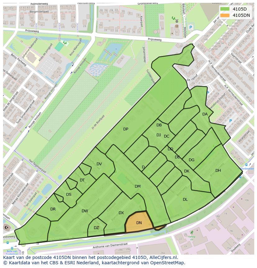 Afbeelding van het postcodegebied 4105 DN op de kaart.