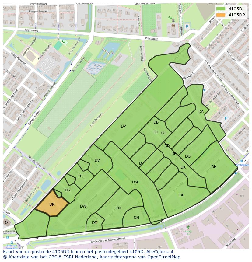 Afbeelding van het postcodegebied 4105 DR op de kaart.