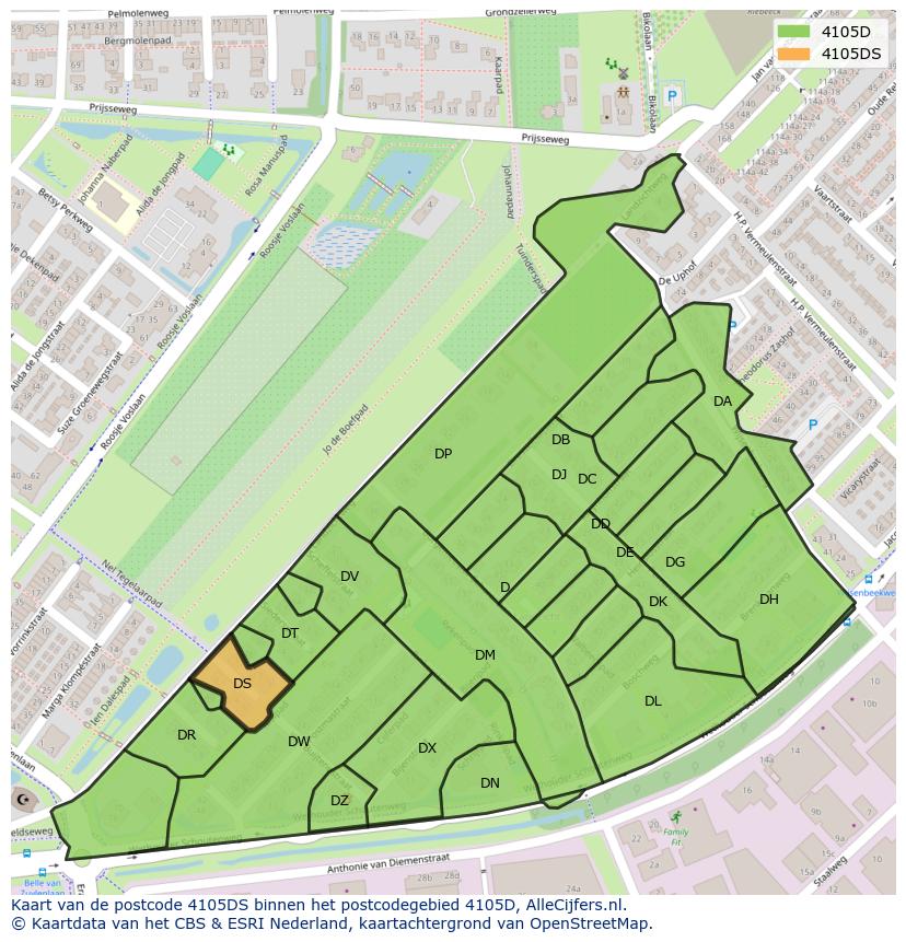 Afbeelding van het postcodegebied 4105 DS op de kaart.