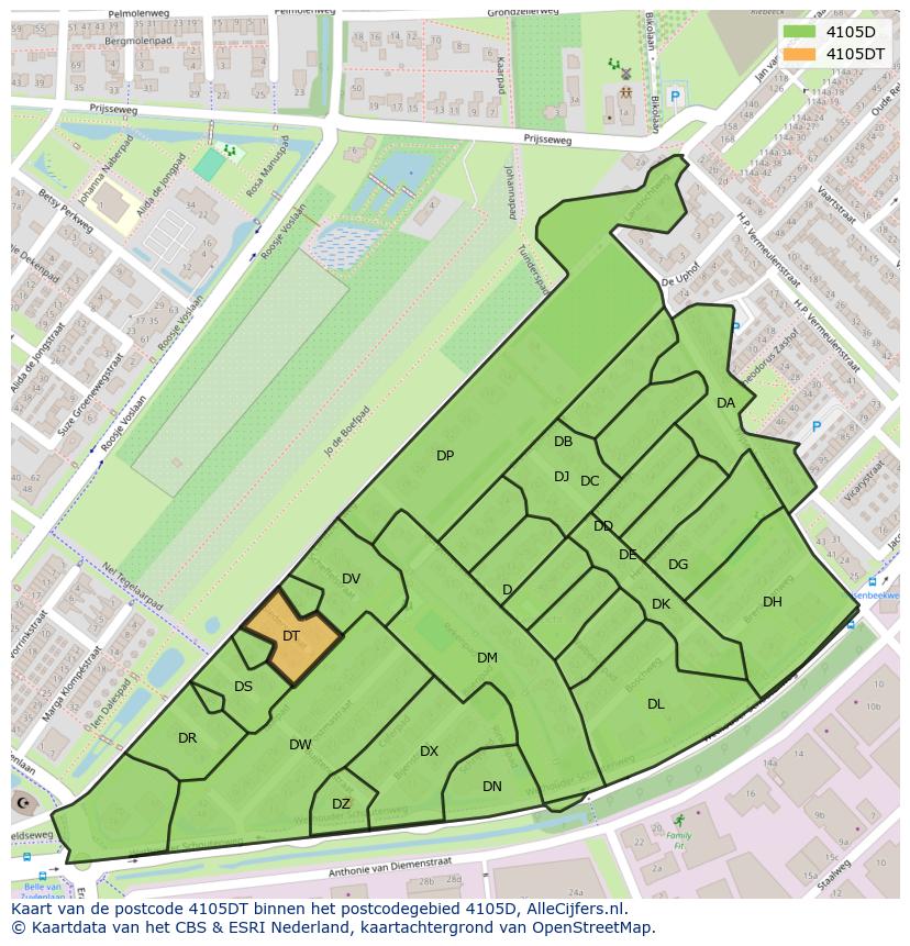 Afbeelding van het postcodegebied 4105 DT op de kaart.
