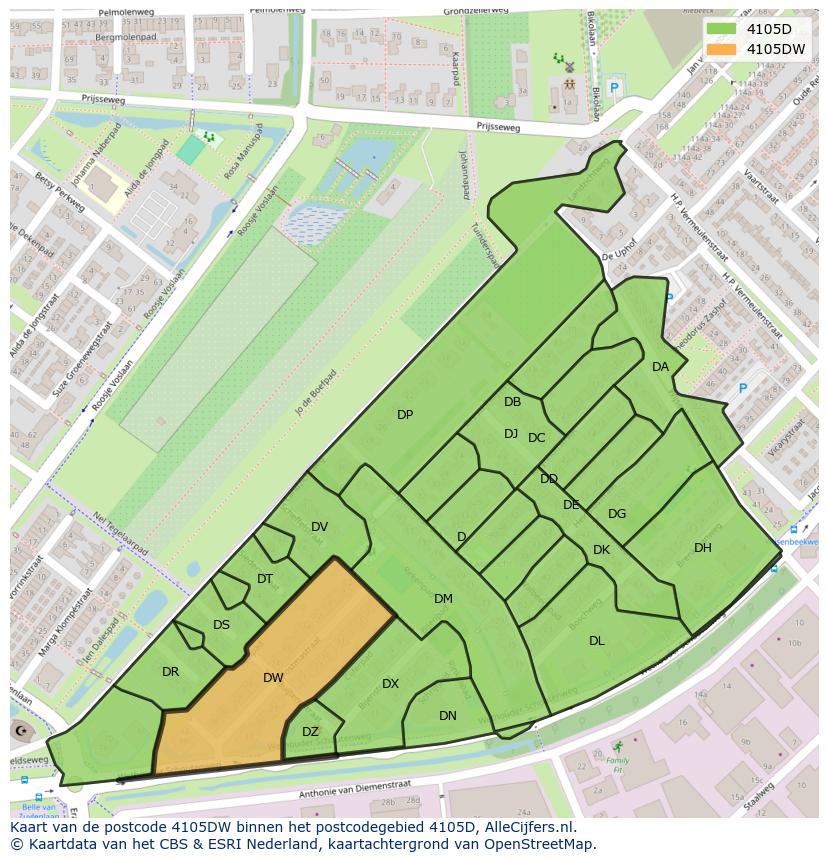 Afbeelding van het postcodegebied 4105 DW op de kaart.