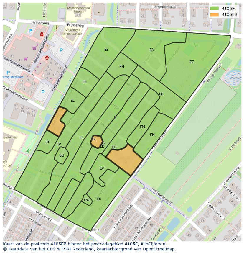 Afbeelding van het postcodegebied 4105 EB op de kaart.