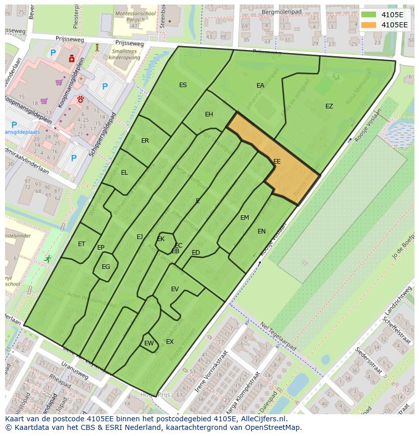 Afbeelding van het postcodegebied 4105 EE op de kaart.