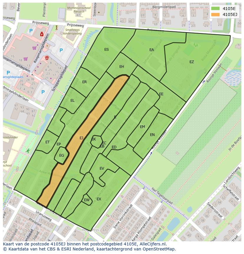 Afbeelding van het postcodegebied 4105 EJ op de kaart.